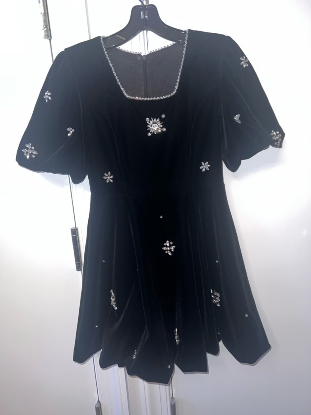 Black Embellished Velvet Mini Dress